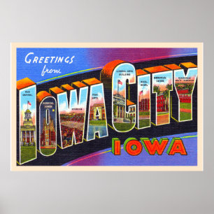 Poster Iowa City Iowa IA Vintage - Letra grande