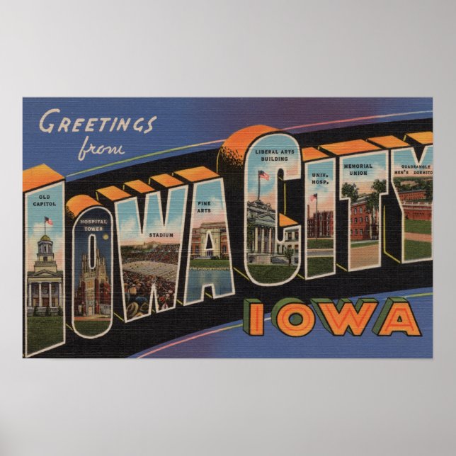 Poster Iowa City, Iowa - Large Letter Scenes (Frente)