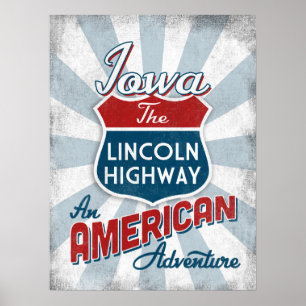 Poster Iowa Lincoln Highway Vintage América