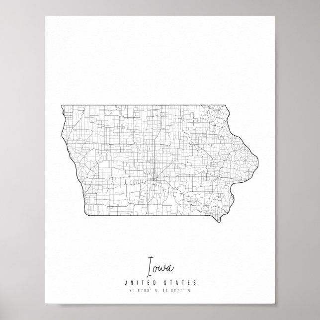 Poster Iowa Minimal Street Map (Frente)