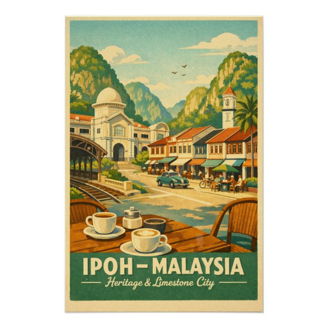 Pôster Ipoh City, Malaysia retro travel (Frente)