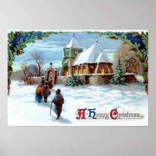 Pôster Ir à Igreja Evergreen Árvore de Natal