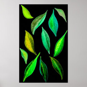 Poster Ir ecologia verde deixa ilustração de aquarela