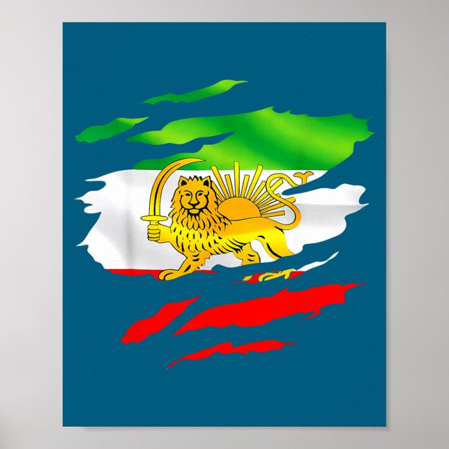 Poster Iran Flag Map Lion Sun Awareness Support (Frente)