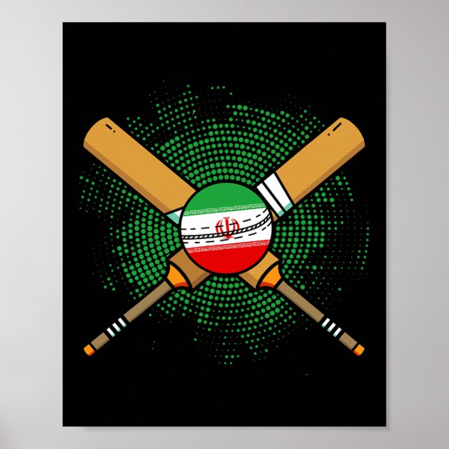 Poster Iranian Cricket Racket And Ll Flag Of Iran  (Frente)
