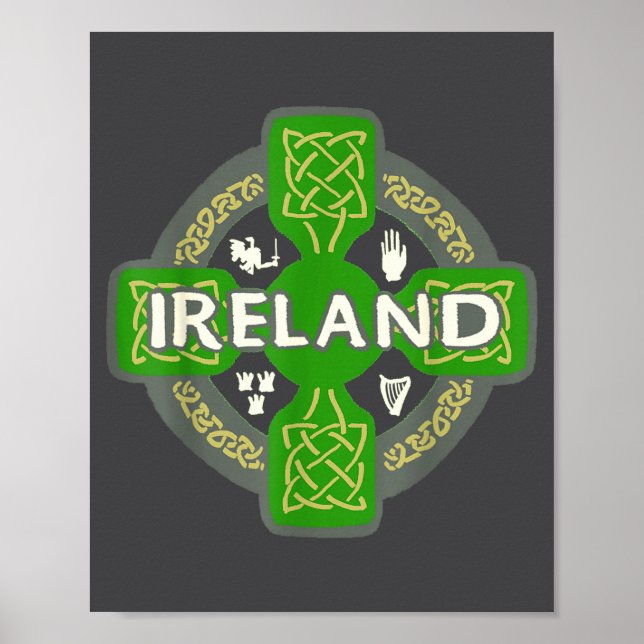 Poster Ireland St Patrick Day Celtic Cross Green  (Frente)