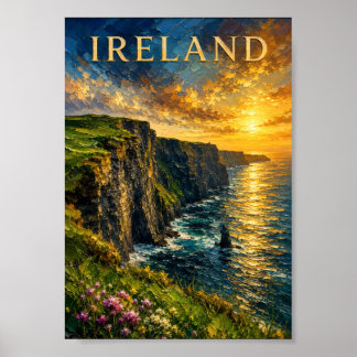 Poster Ireland: Vibrant Sunset Cliffs Moher Art Souvenir