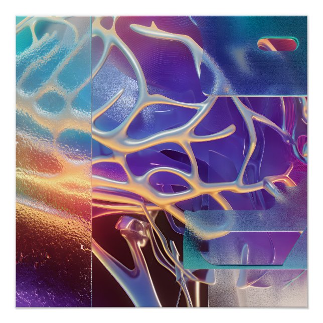 Pôster Iridescent Chrome Neural Abstract Futuristic Art (Frente)