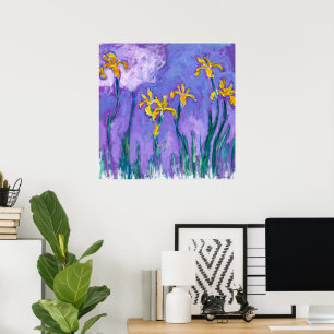 Poster Íris Amarelos com Nuvem Rosa   Claude Monet  