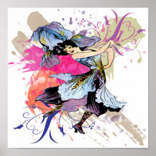 Poster Iris Dancing Fairy Lady Vintage Abstrato Art