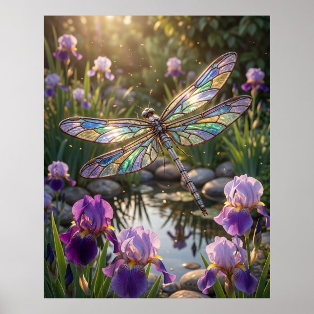 Poster Íris de Libélula de Vidro em Flor (Frente)