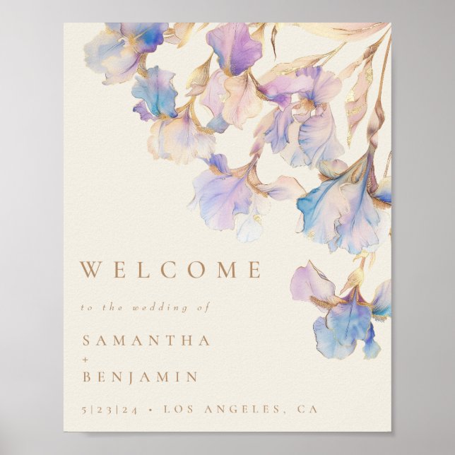 Poster Iris Floral Elegante de Boas-Vindas de Casamento (Frente)
