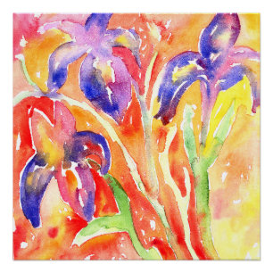 Pôster Iris Flower Watercolor Painting