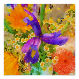 Pôster Iris Watercolor Buquê