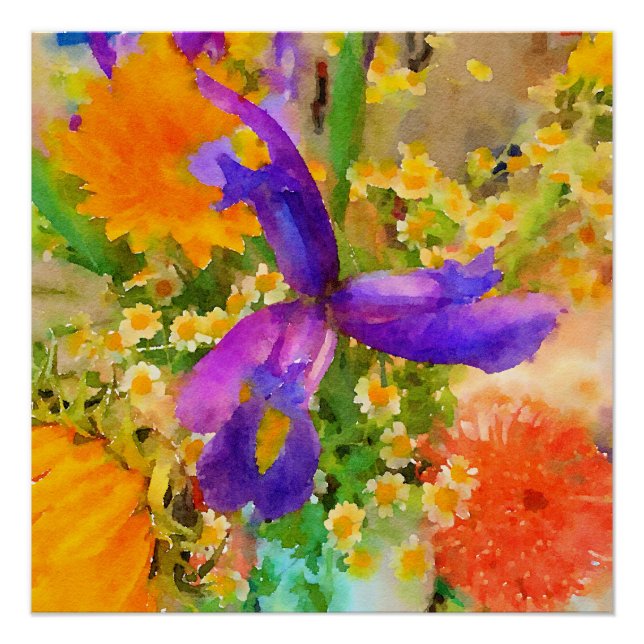 Pôster Iris Watercolor Buquê (Frente)
