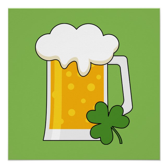 Pôster Irish Beer Mug com Shamrock Clover (Frente)