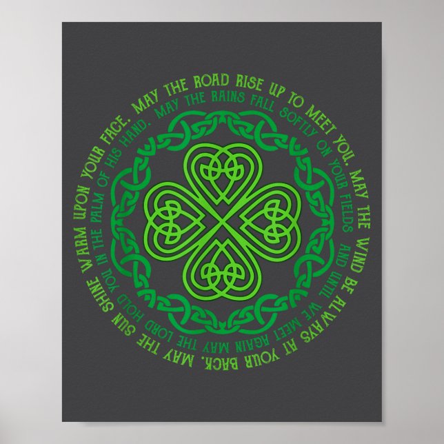 Poster Irish Blessing Celtic Knot &amp; 4-leaf Clover Luc (Frente)