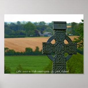 Poster Irish Celtic Cross, Irlanda, paisagem