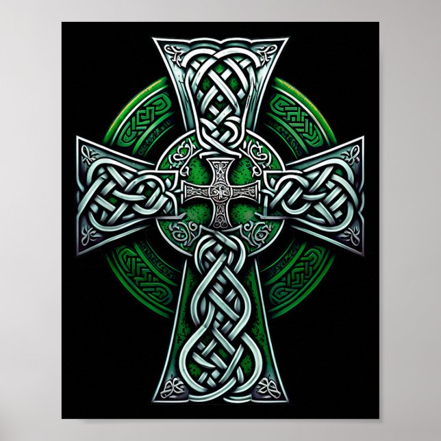 Poster Irish Celtic Cross Knot Christian Holy Trinity Sco (Frente)