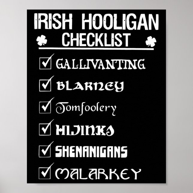 Poster Irish Hooligan Checklist Shenanigan Malarkey Rua P (Frente)