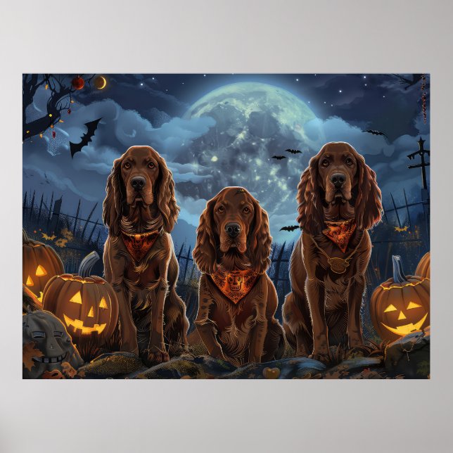 Poster Irish Red Setter Halloween Assustador (Frente)