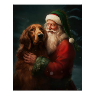 Pôster Irish Red Setter Papai Noel Natal Festivo