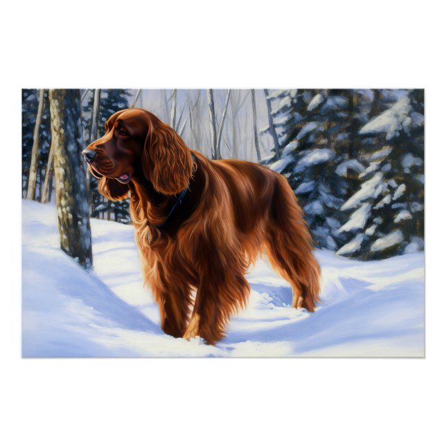 Pôster Irish Setter Deixe-o nevar no Natal (Frente)