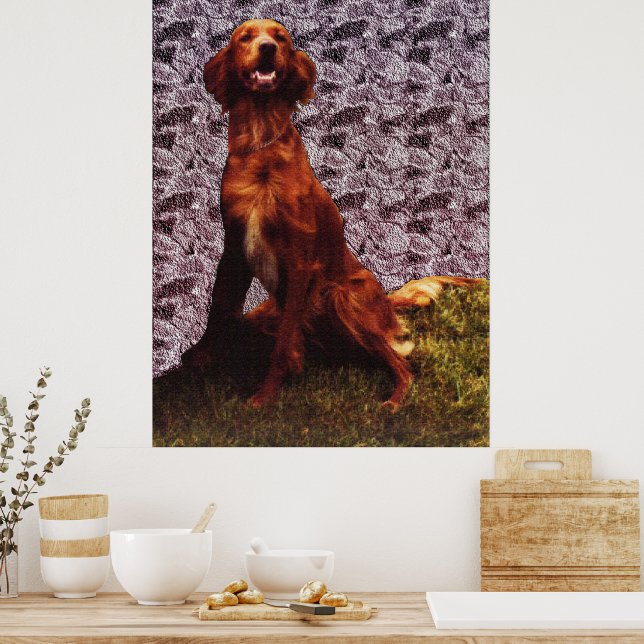 Poster Irish Setter e Parede de Concreto com Padrão Poste (Cozinha)