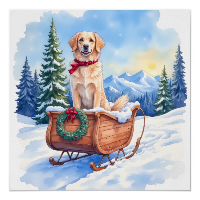Pôster Irish Setter Enjoying Christmas Sleigh Ride Winter (Frente)