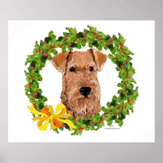 Pôster Irish Terrier Holly Wreath (Frente)