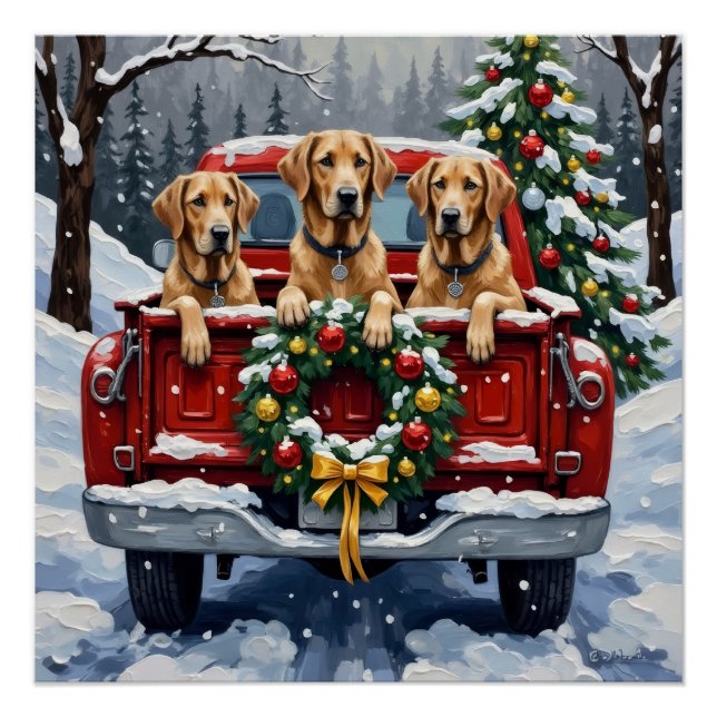 Pôster Irish Wolfhound Christmas Red Truck Holiday Gift (Frente)