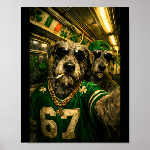 Poster Irish wolfhound selfie dia de são patrício engraça