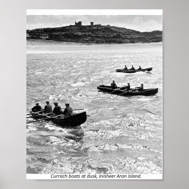 Poster Irlanda, barcos currach fora da Ilha Aran de Inish (Frente)