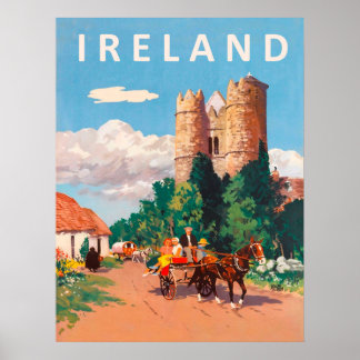 Poster Irlanda, caravana está passando na estrada da vila