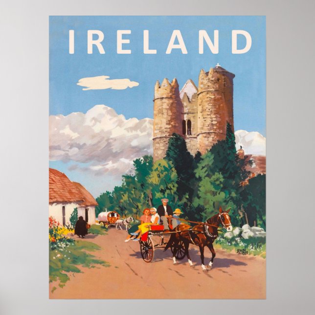 Poster Irlanda, caravana está passando na estrada da vila (Frente)