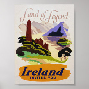 Poster Irlanda, Land of Legend, Viagens vintage