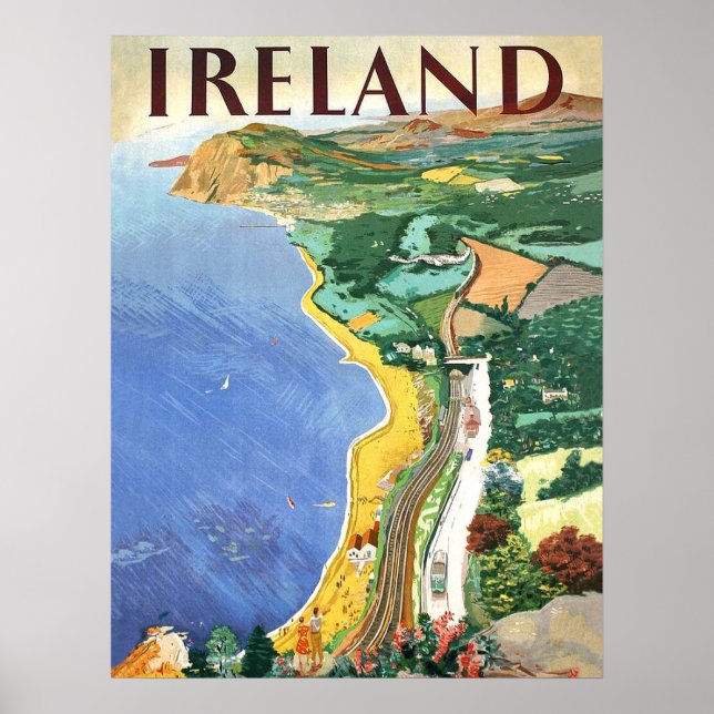 Poster Irlanda, linha costeira, viagens vintage (Frente)