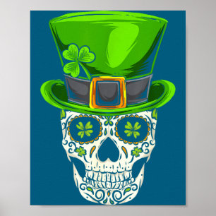 Poster Irlanda Presente Trevo Mexicano Crânio Irlandês St