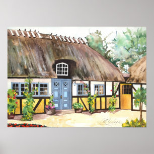 Poster irlandês da casa de campo do telhado do