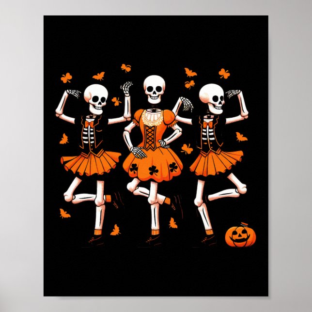 Poster Irlandês Dançando Esqueletos Spooky Dance Hallowee (Frente)