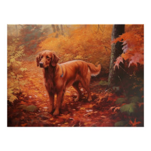 Pôster Irlandês Red Setter no outono deixa cair inspiraçã