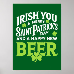 Poster Irlandês Você Feliz Santa Patrick Feliz Cerveja No