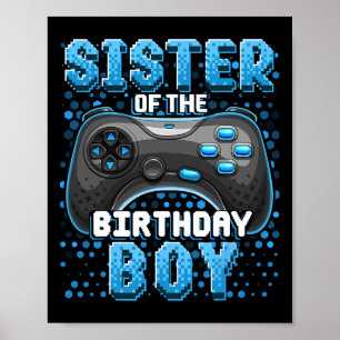 Poster Irmã Do Jogo De Vídeo De Aniversário Do Menino Cor