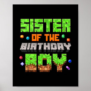 Poster Irmã do Menino do Aniversário Pixel Jogo de Vídeo 