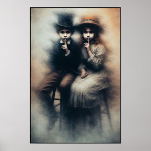 Poster Irmão e Irmã Vitorianos Assustadores na Parede