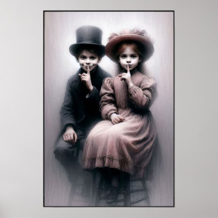 Poster Irmão e Irmã Vitorianos Assustadores na Parede