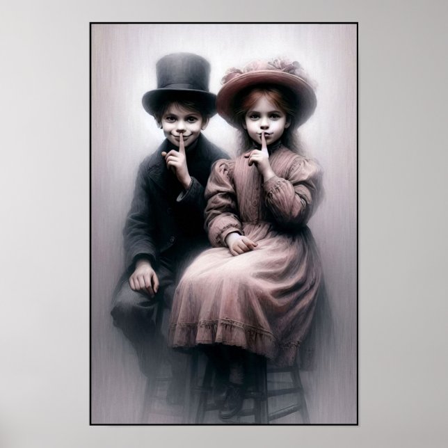 Poster Irmão e Irmã Vitorianos Assustadores na Parede (Frente)