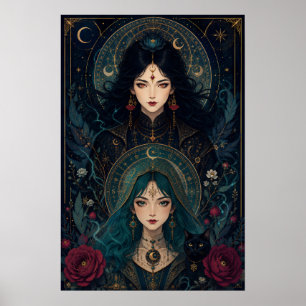 Poster Irmãs Bruxas – Fantasia Gótica Art Nouveau