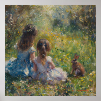 Poster Irmãs No Prado Com Coelho A. I. Pintura