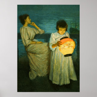 Poster Irmãs Noite Lanterna Sclittgen Vintage Art Girl